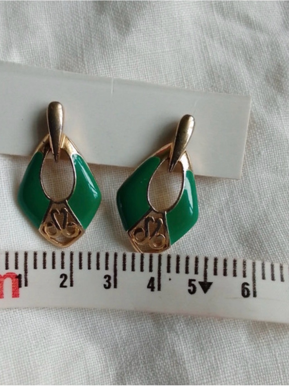 Source Unknown Green Enamel and Gold-Tone Drop Earrings - Women Jewelry